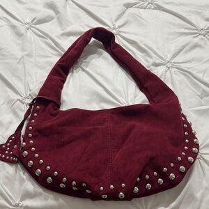Burgundy Studded Shoulder Bag - Women